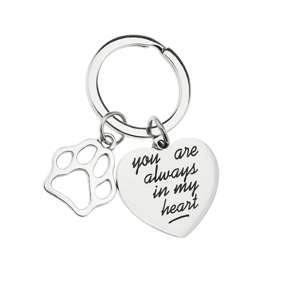3/$25 You Are Always in My Heart Paw Print Stainless Steel Keychain NEW